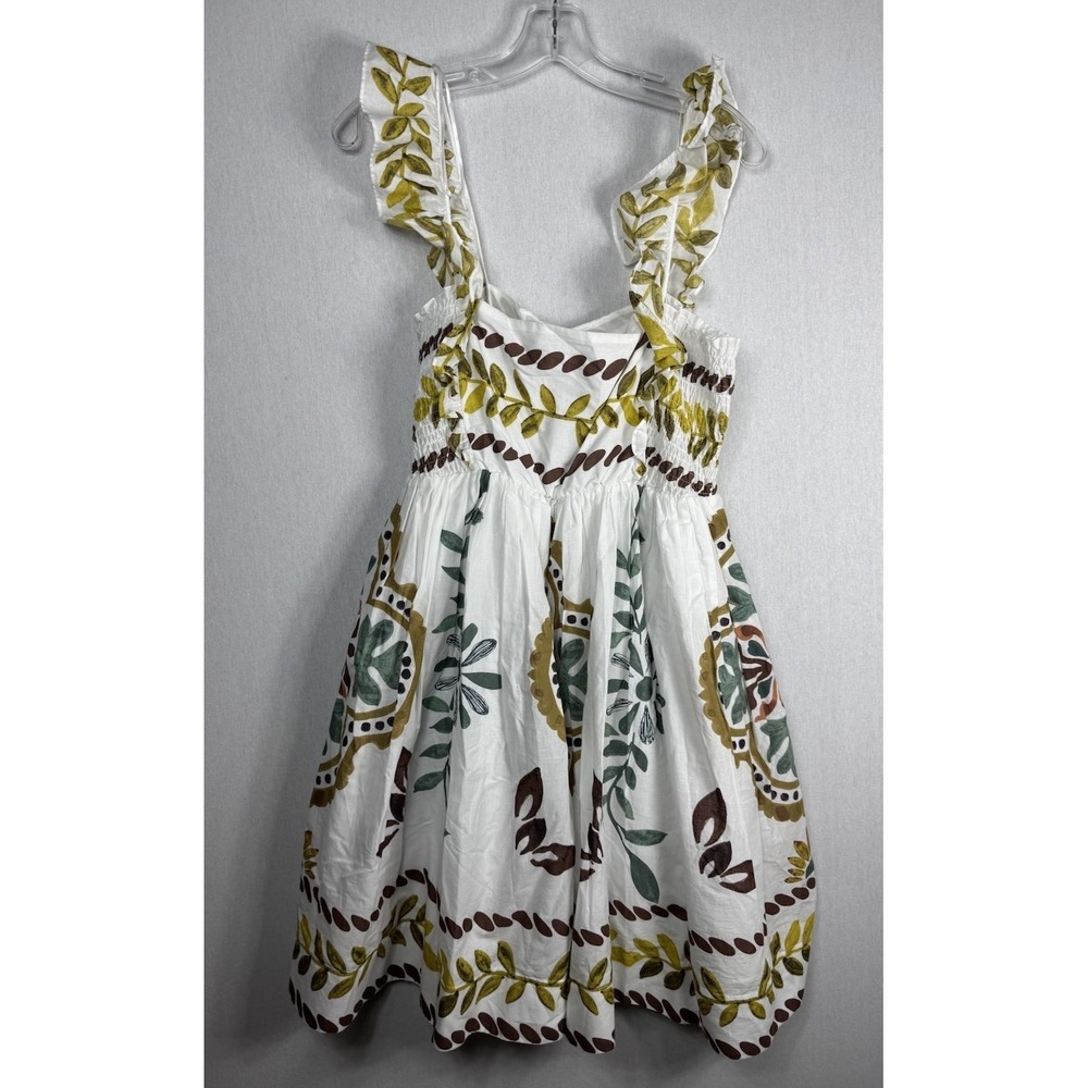 Anthropologie Ruffle-Sleeve White Cotton Square-Neck Mini Dress‎ Size Large NEW - Picture 7 of 12